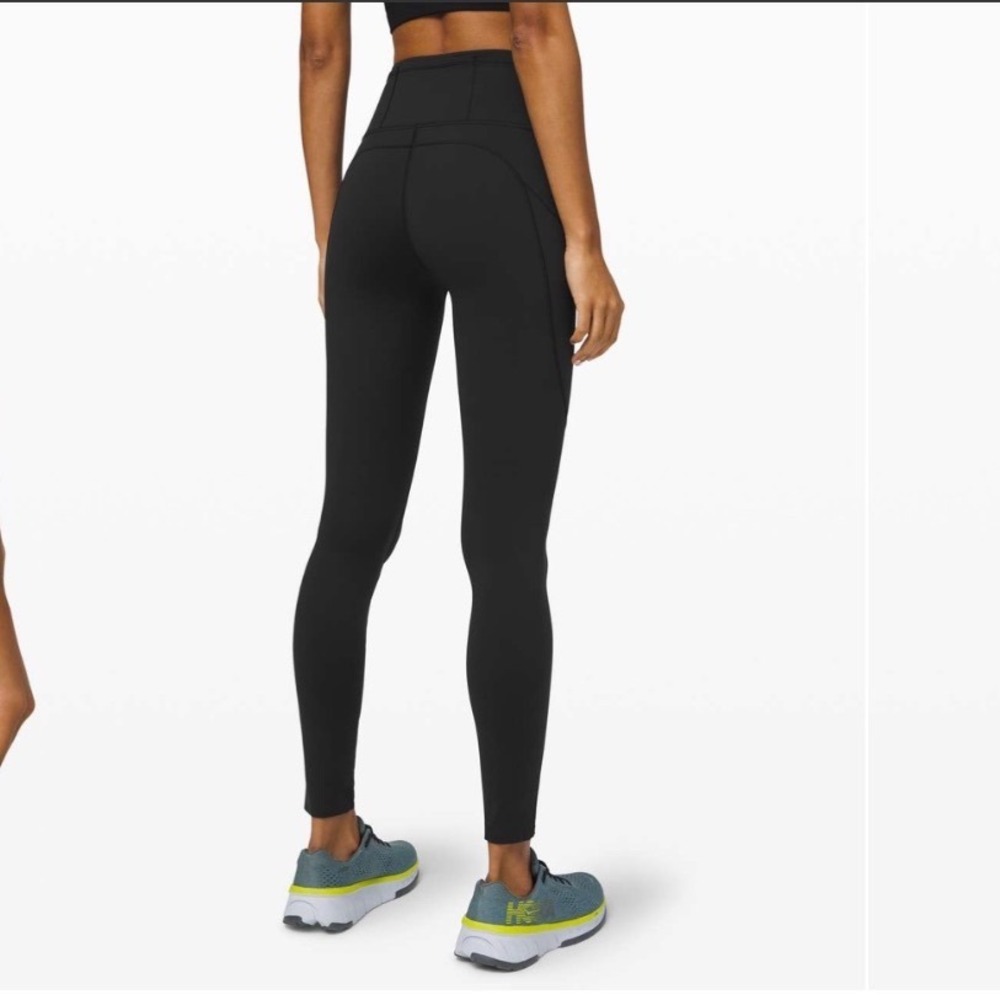 Lululemon Fast and Free Leggings 2 Black High Rise Nulux Side Pockets Running